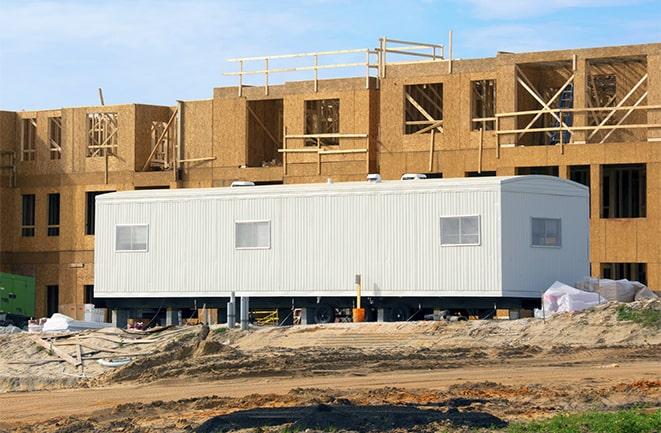 construction office rentals with signage for leasing information in Belmont, CA